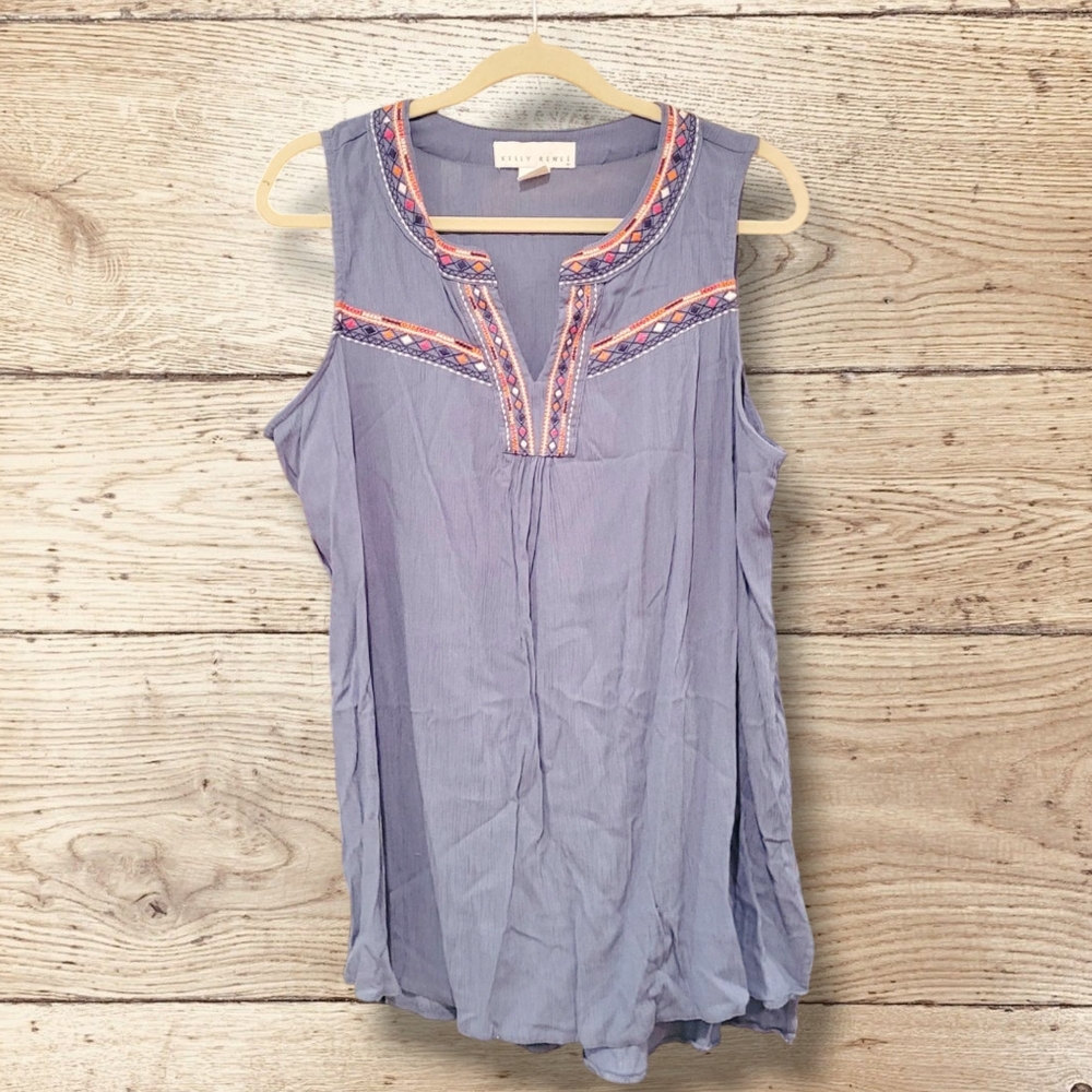 Kelly Renee Womens 0X Blue Sleeveless Blouse